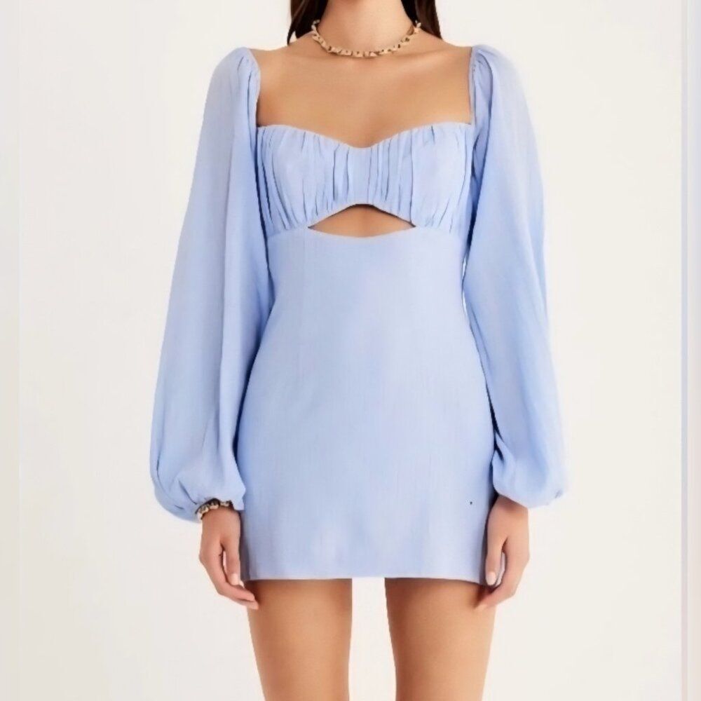 NEW Rumer - L‎ - Camille Mini Cutout Cotton Dress Blue $239